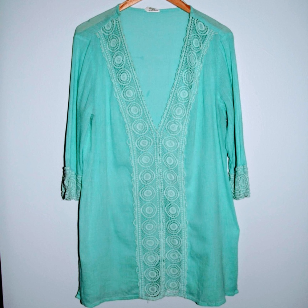 💍 Wave Zone Teal Crochet Tunic Top/Coverup Large